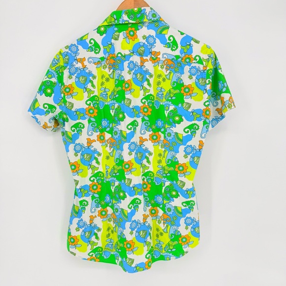 ST33LE Mens Short Sleeve Shirt Medium 100% Cotton Retro Mod Psychedelic Floral - Picture 4 of 12